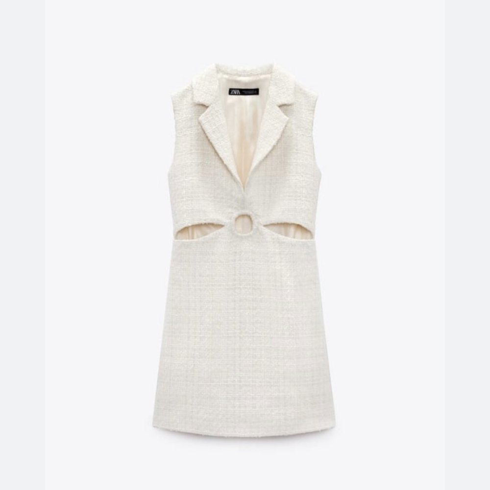 Zara Cream Tweed Dress - Size Small